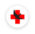 A red cross with a bird flying in the middle of it.